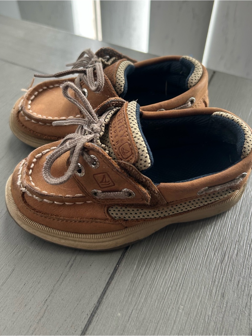Kids Brown Leather Boat Shoes - Velcro closure